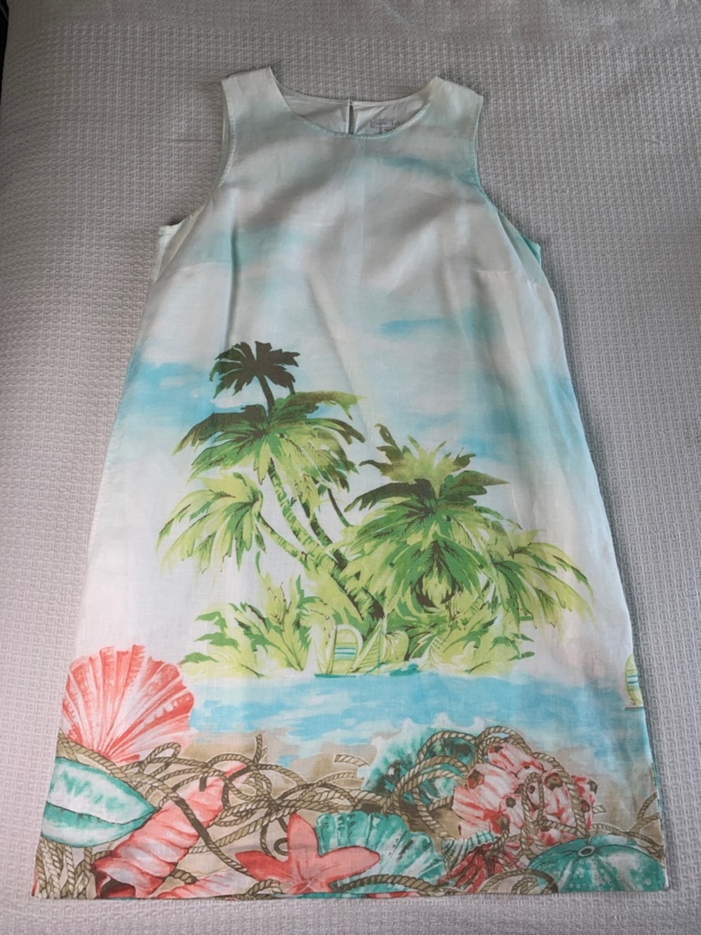 J Jill love linen tropical island shell and palm tree printed dress size medium - Picture 3 of 8